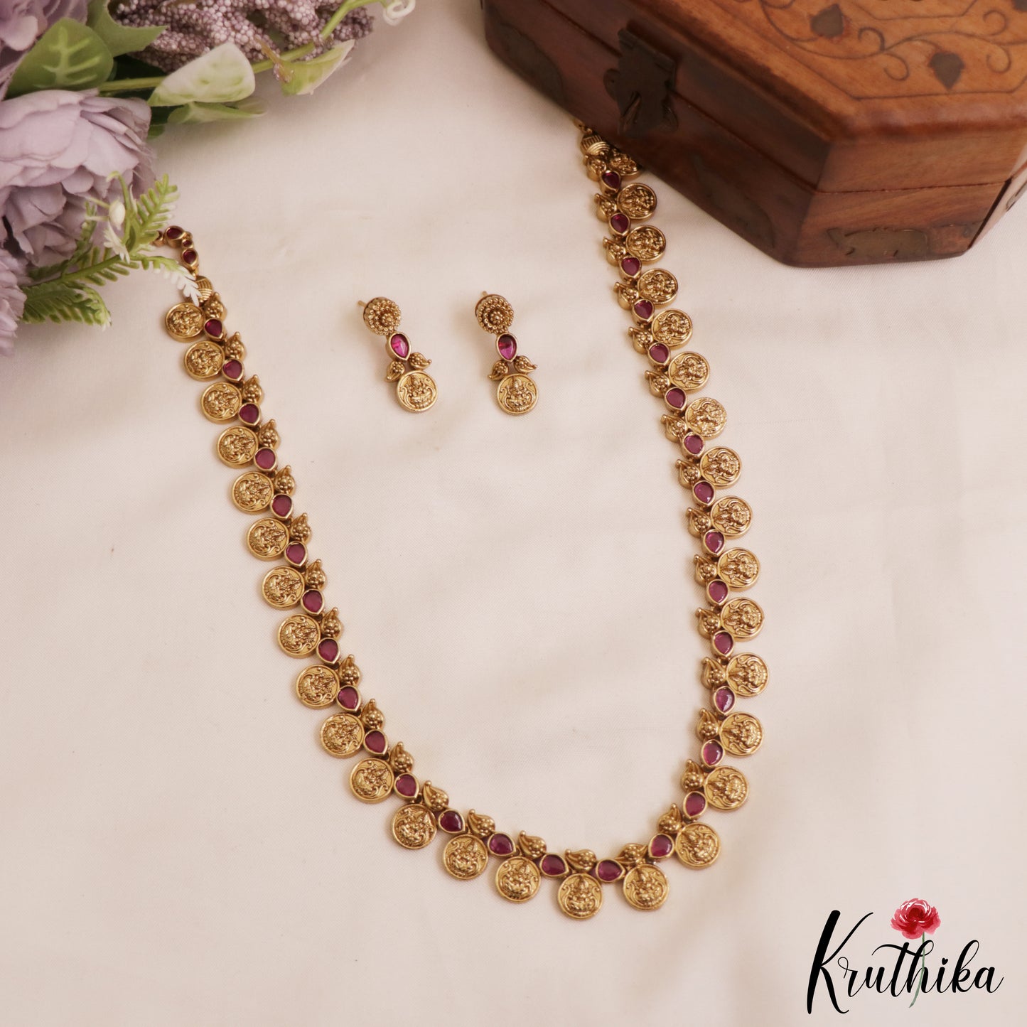 Premium Antique Lakshmi Motifs Kasu Jadau Haaram LH2111