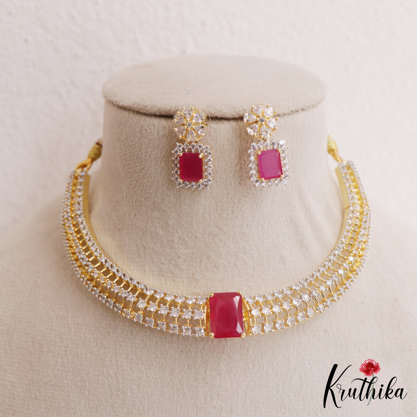 Elegant Square Motifs Gold-Tone CZ Choker NC3053 (Available In 3 Colors)