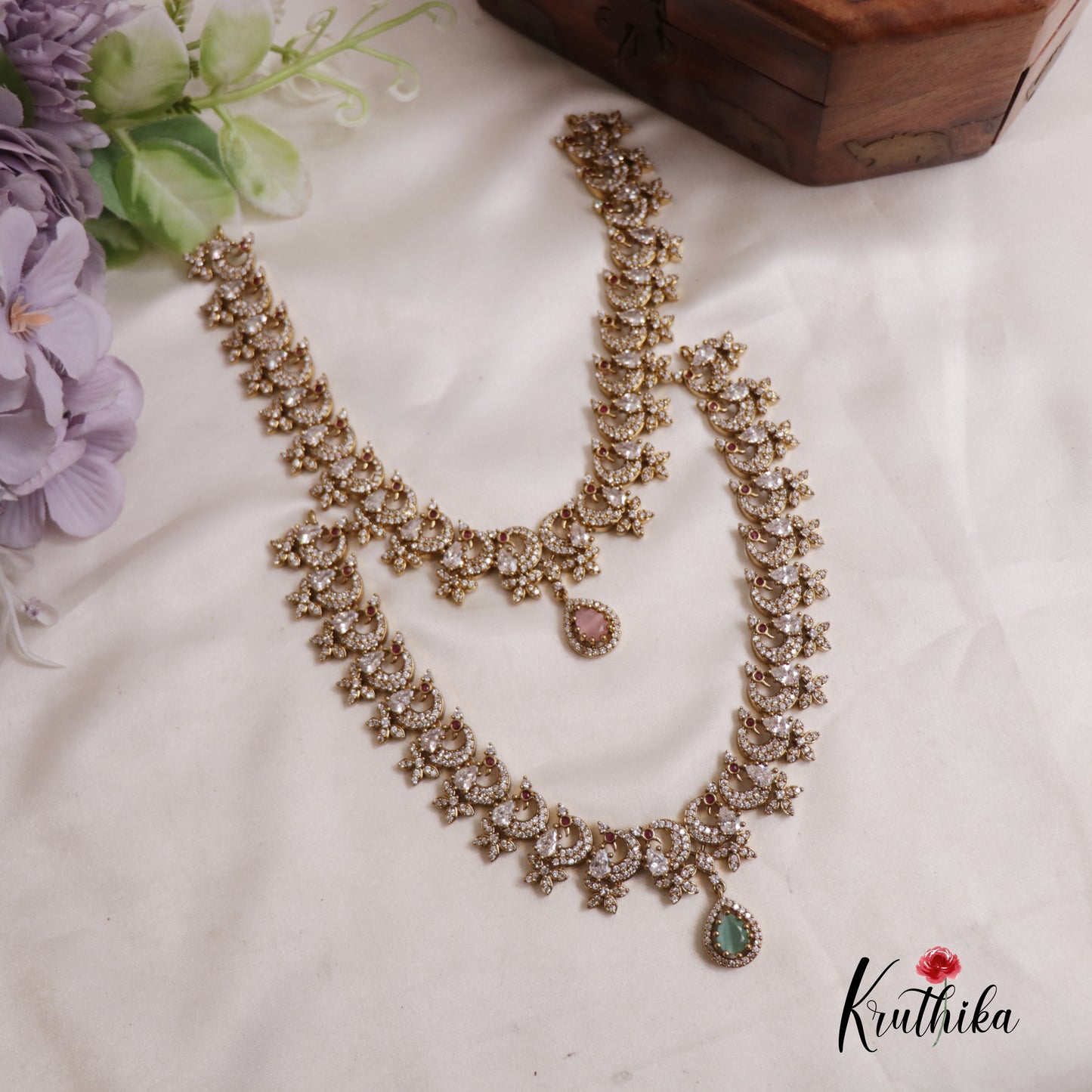Dreamy Peacock AD Victorian Necklace NC2519 (Available In 5 Colours)