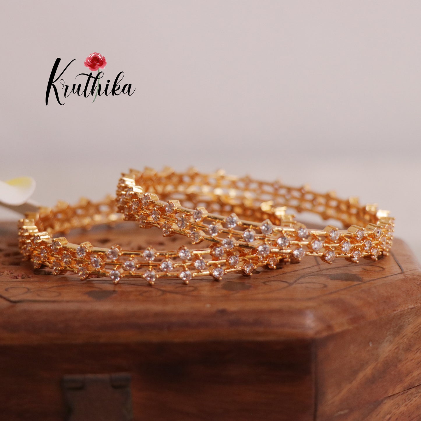 Classic AD Triple Row Geometric Sparkling Bangles B377 (Set Of 2)