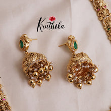 Grand Traditional Temple Lakshmi and Peacock Design Jadau Haaram LH1894 (Available in 2 Colours Beads)