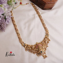 Grand Traditional Temple Lakshmi and Peacock Design Jadau Haaram LH1894 (Available in 2 Colours Beads)