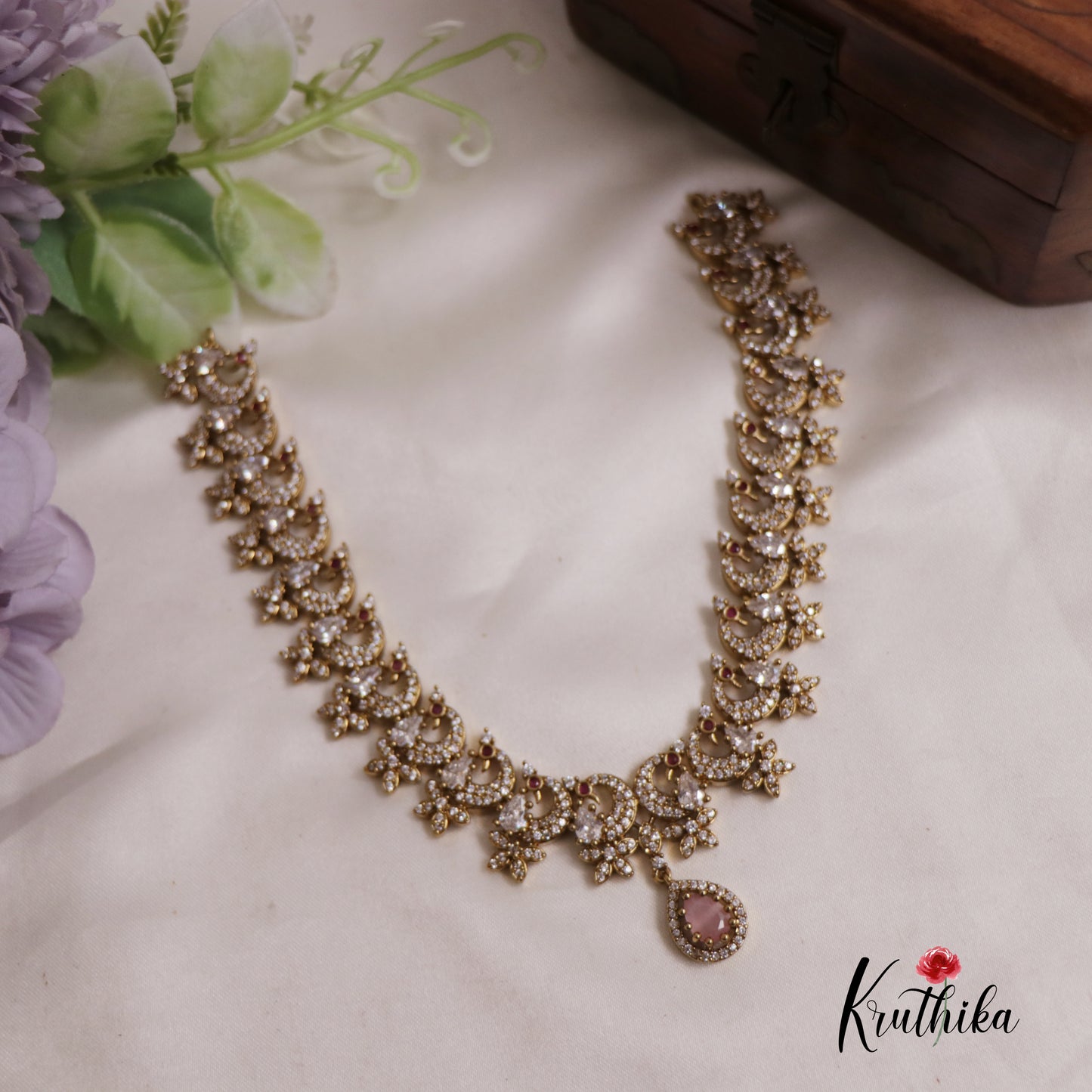 Dreamy Peacock AD Victorian Necklace NC2519 (Available In 5 Colours)