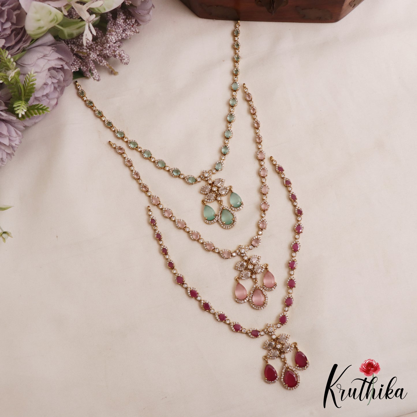Pretty Teardrop Motifs AD Victorian Necklace NC3054 (Available In 5 Colors)