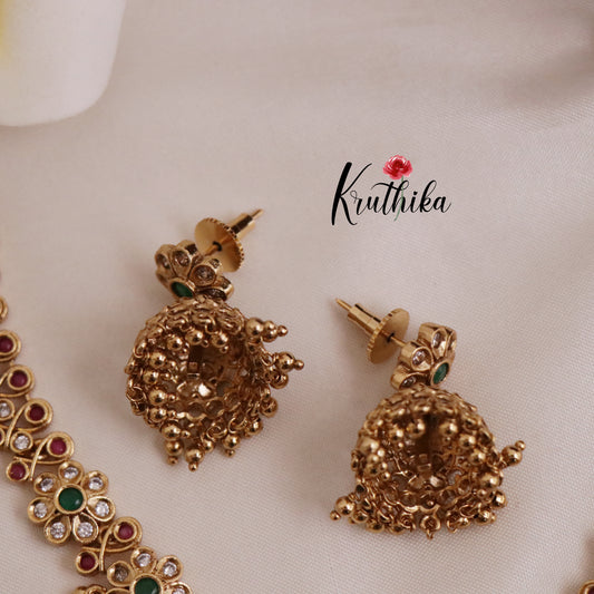 Beautiful AD Multi Stone Jhumka Pendants Floral necklace NC2054