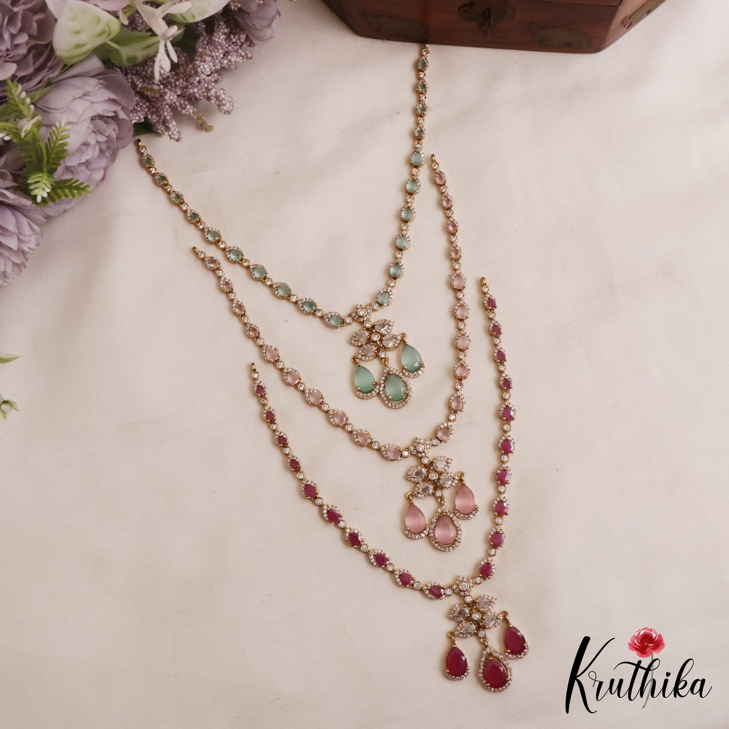 Pretty Teardrop Motifs AD Victorian Necklace NC3054 (Available In 5 Colors)