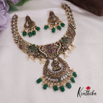 Royal Bridal Temple Lakshmi Pendant Necklace with Green Beads Drops NC2340