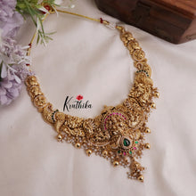 Grand Traditional Temple Lakshmi and Peacock Design Jadau Necklace NC2016 (Available in 2 Colours Beads)