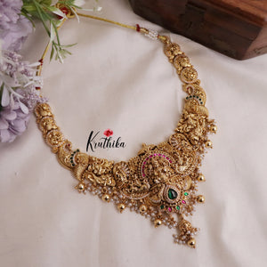 Grand Traditional Temple Lakshmi and Peacock Design Jadau Necklace NC2016 (Available in 2 Colours Beads)