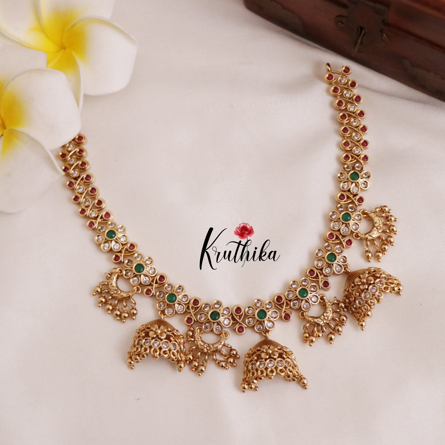 Beautiful AD Multi Stone Jhumka Pendants Floral necklace NC2054