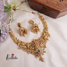 Grand Traditional Temple Lakshmi and Peacock Design Jadau Necklace NC2016 (Available in 2 Colours Beads)
