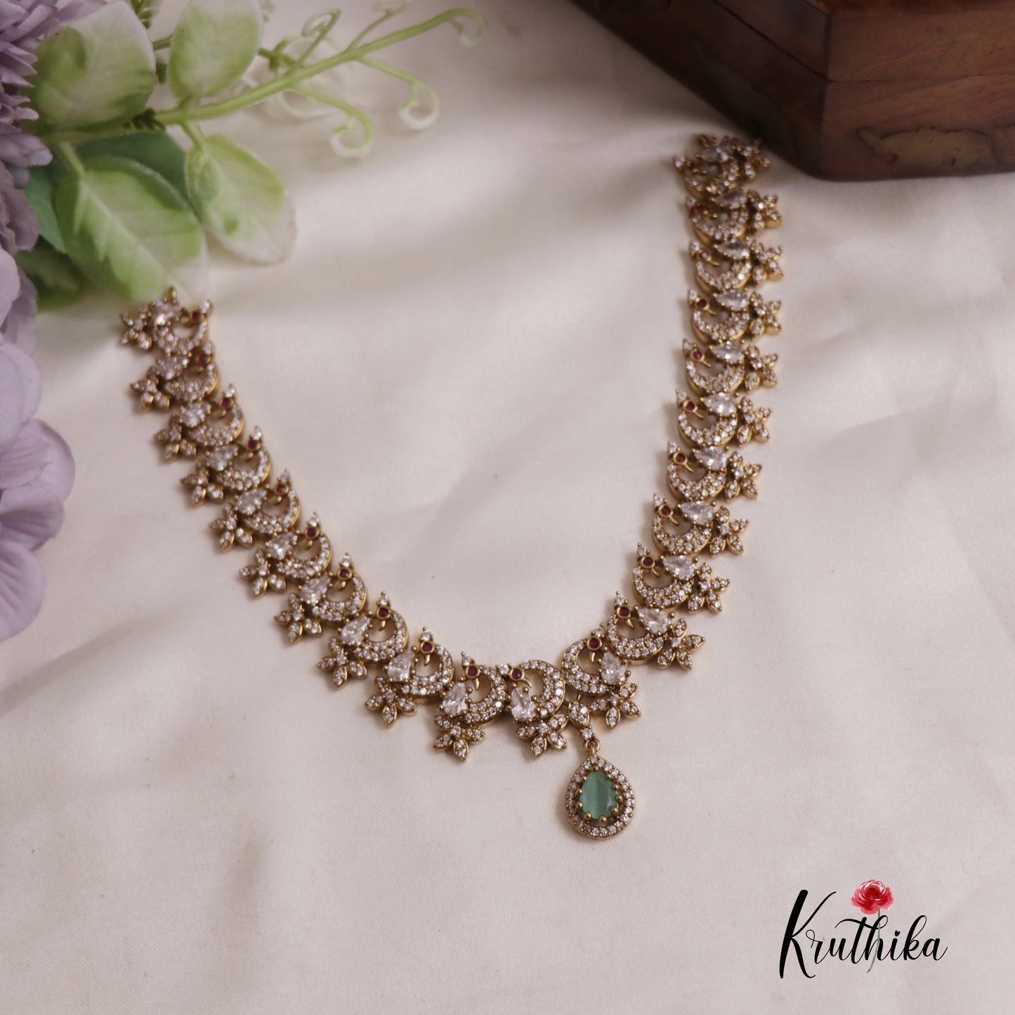Dreamy Peacock AD Victorian Necklace NC2519 (Available In 5 Colours)