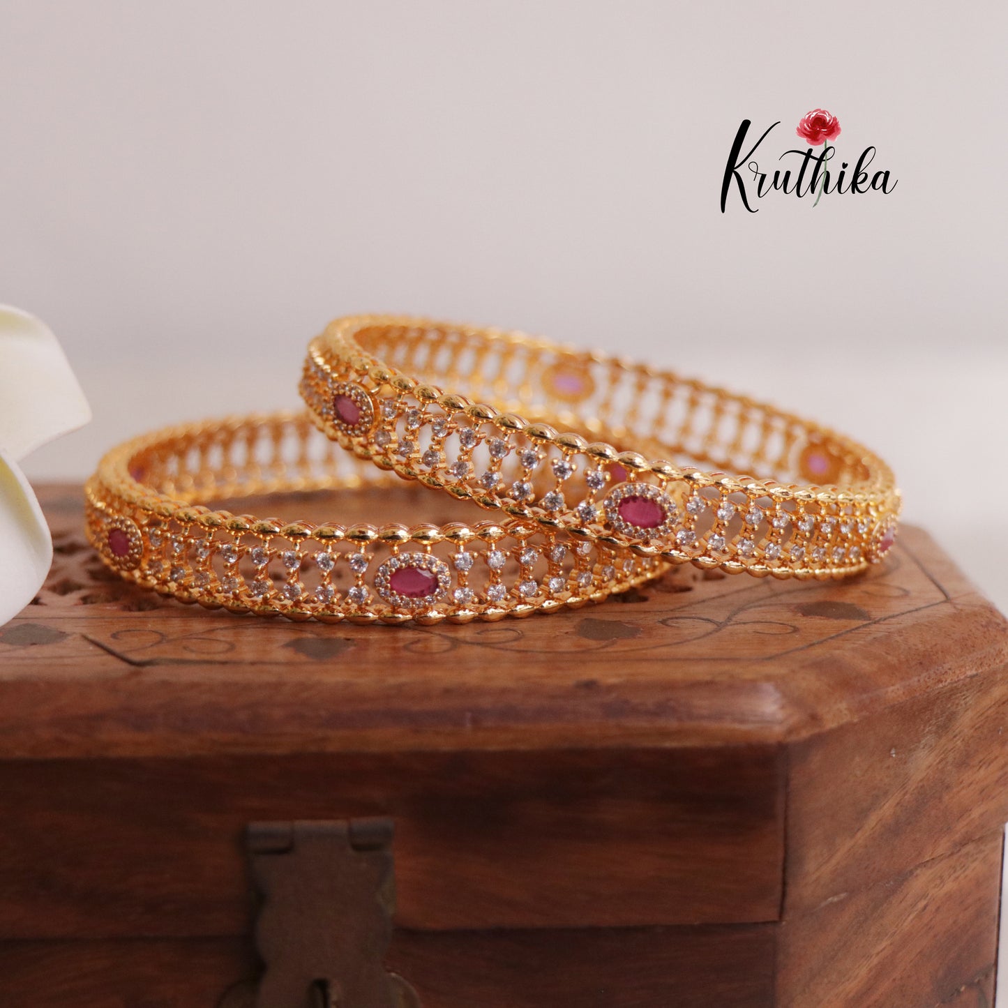 Beautiful AD Oval Sparkling Bangles B375 (Set Of 2)