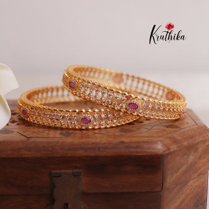 Beautiful AD Oval Sparkling Bangles B375 (Set Of 2)