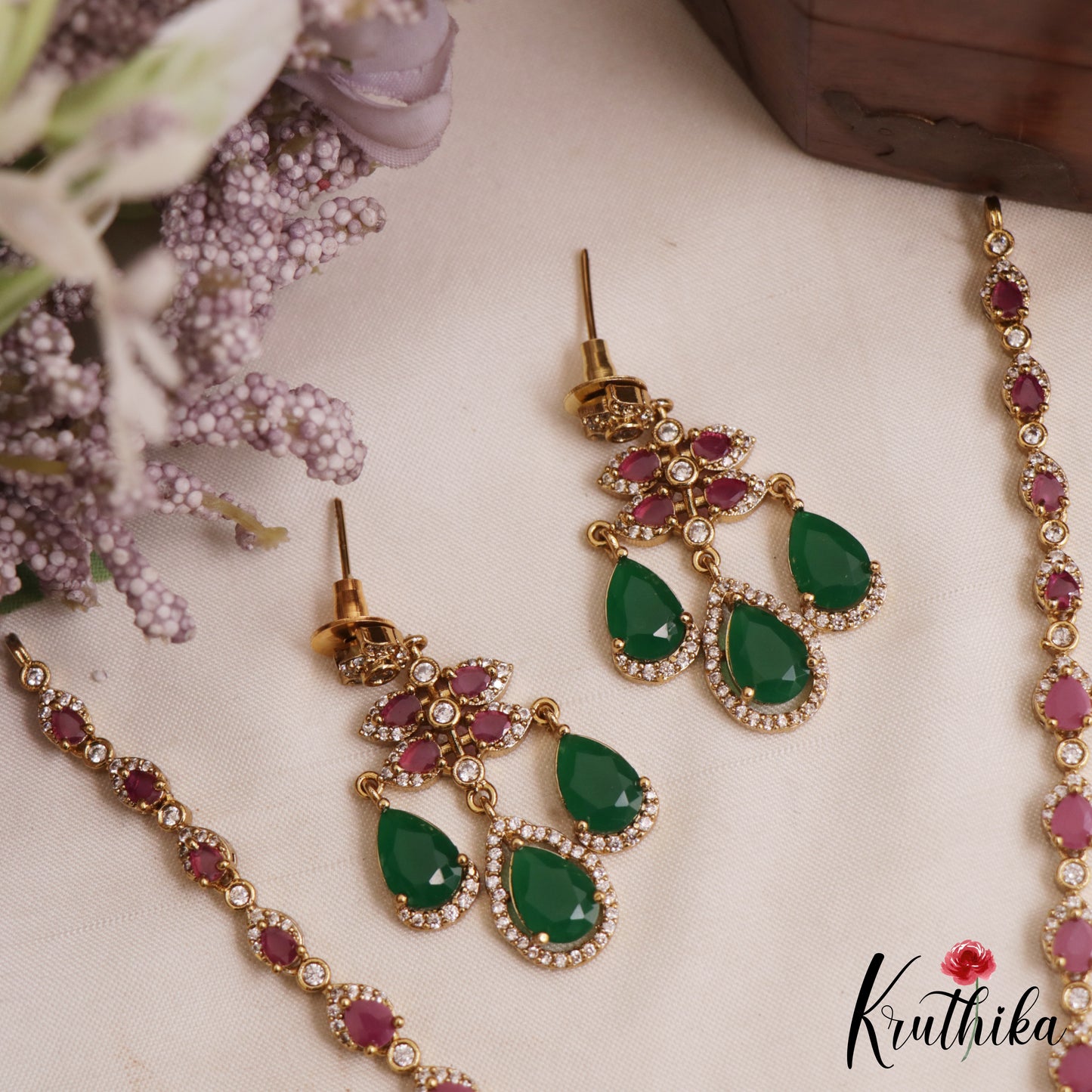Pretty Teardrop Motifs AD Victorian Necklace NC3054 (Available In 5 Colors)