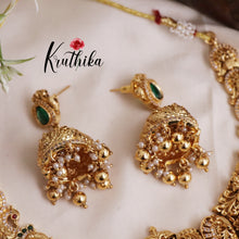 Grand Traditional Temple Lakshmi and Peacock Design Jadau Necklace NC2016 (Available in 2 Colours Beads)