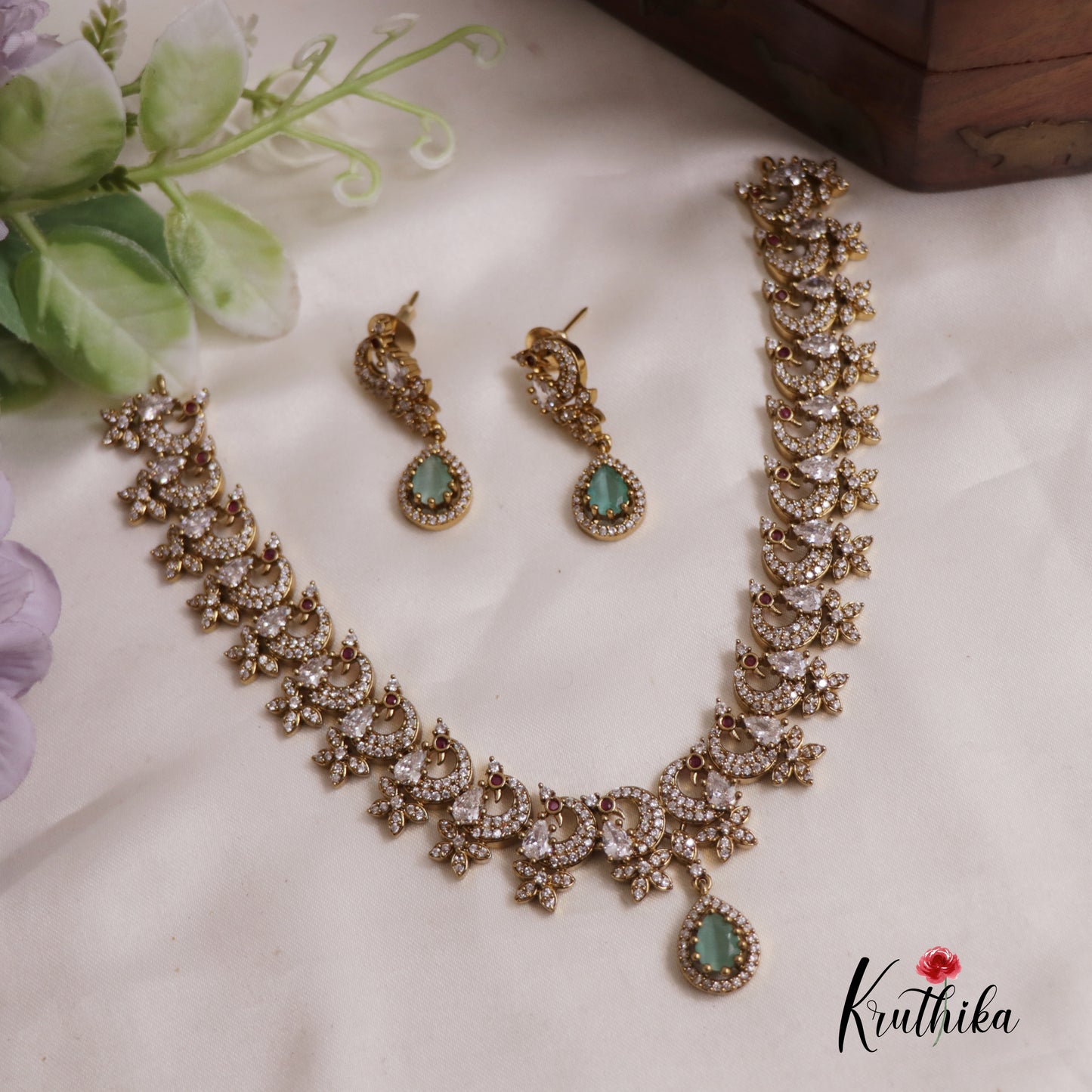 Dreamy Peacock AD Victorian Necklace NC2519 (Available In 5 Colours)