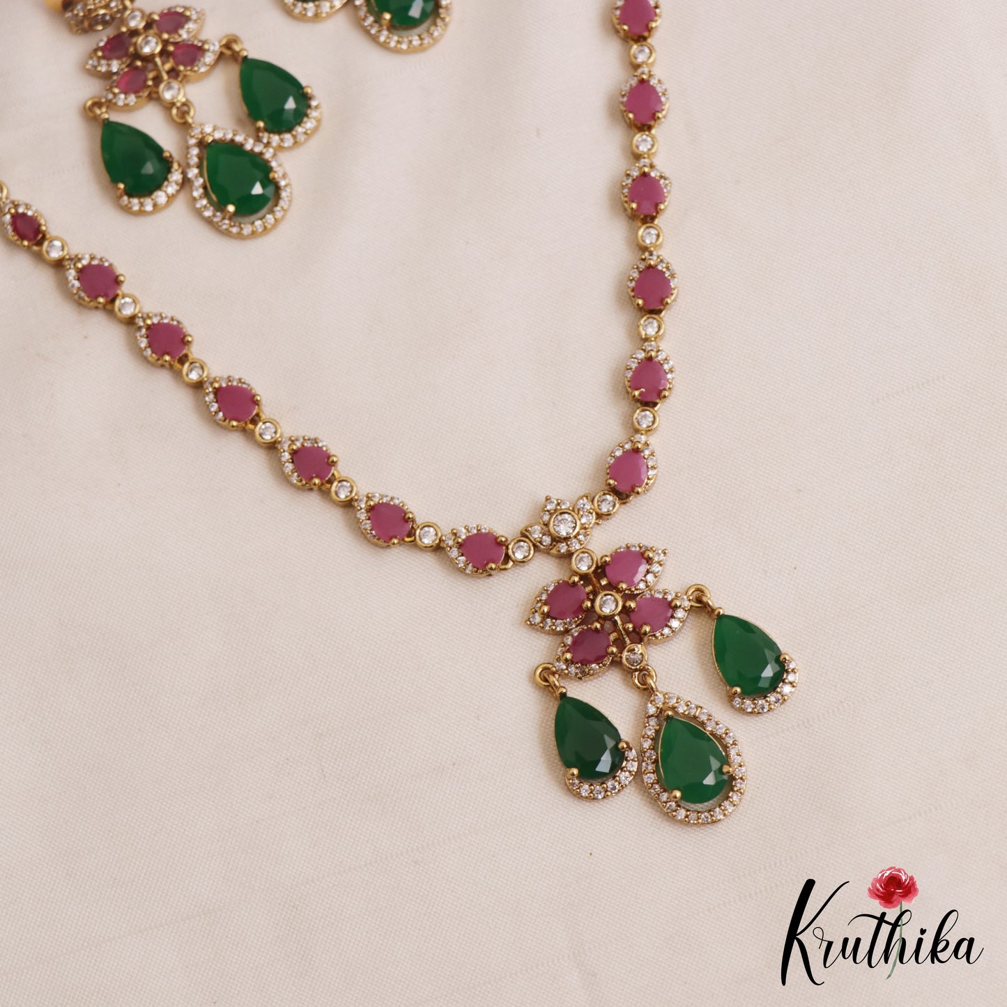 Pretty Teardrop Motifs AD Victorian Necklace NC3054 (Available In 5 Colors)