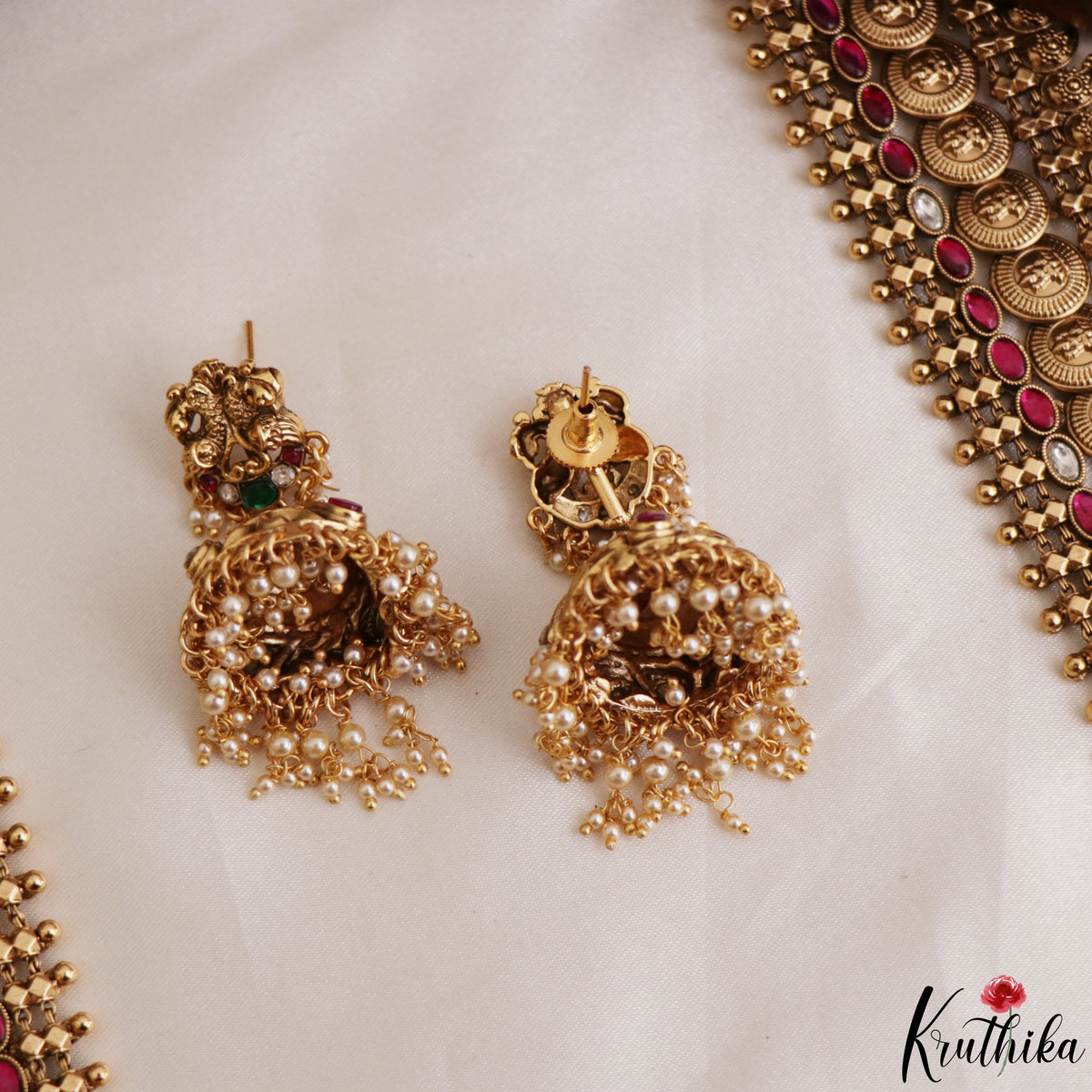 Royal Bridal 4 in 1 changeable antique kasu necklace with three changeable Jadau pendants NC2225