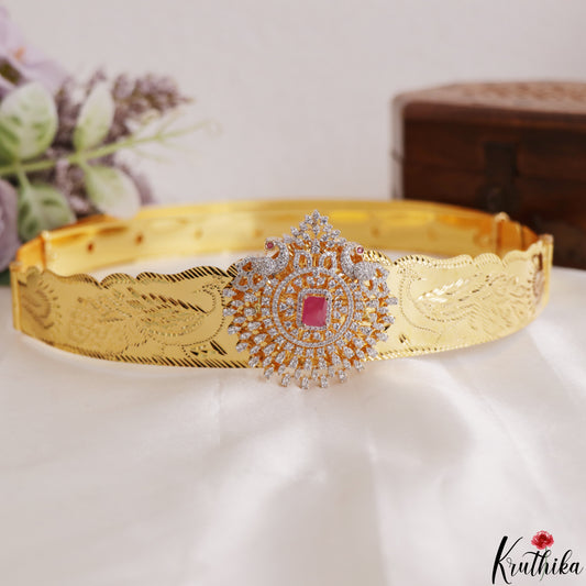 Sparkling Peacock Motifs CZ Kids Hip Belt V382 (Size Adjustable - 20 to 32)|(Available In 2 Colors)