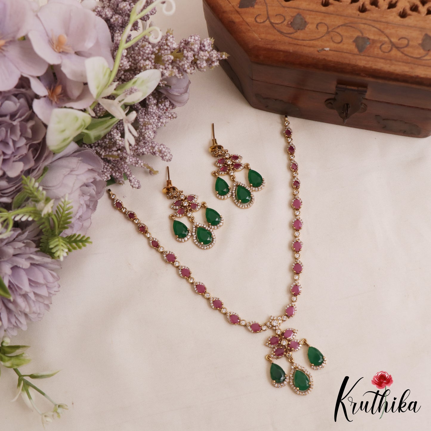Pretty Teardrop Motifs AD Victorian Necklace NC3054 (Available In 5 Colors)
