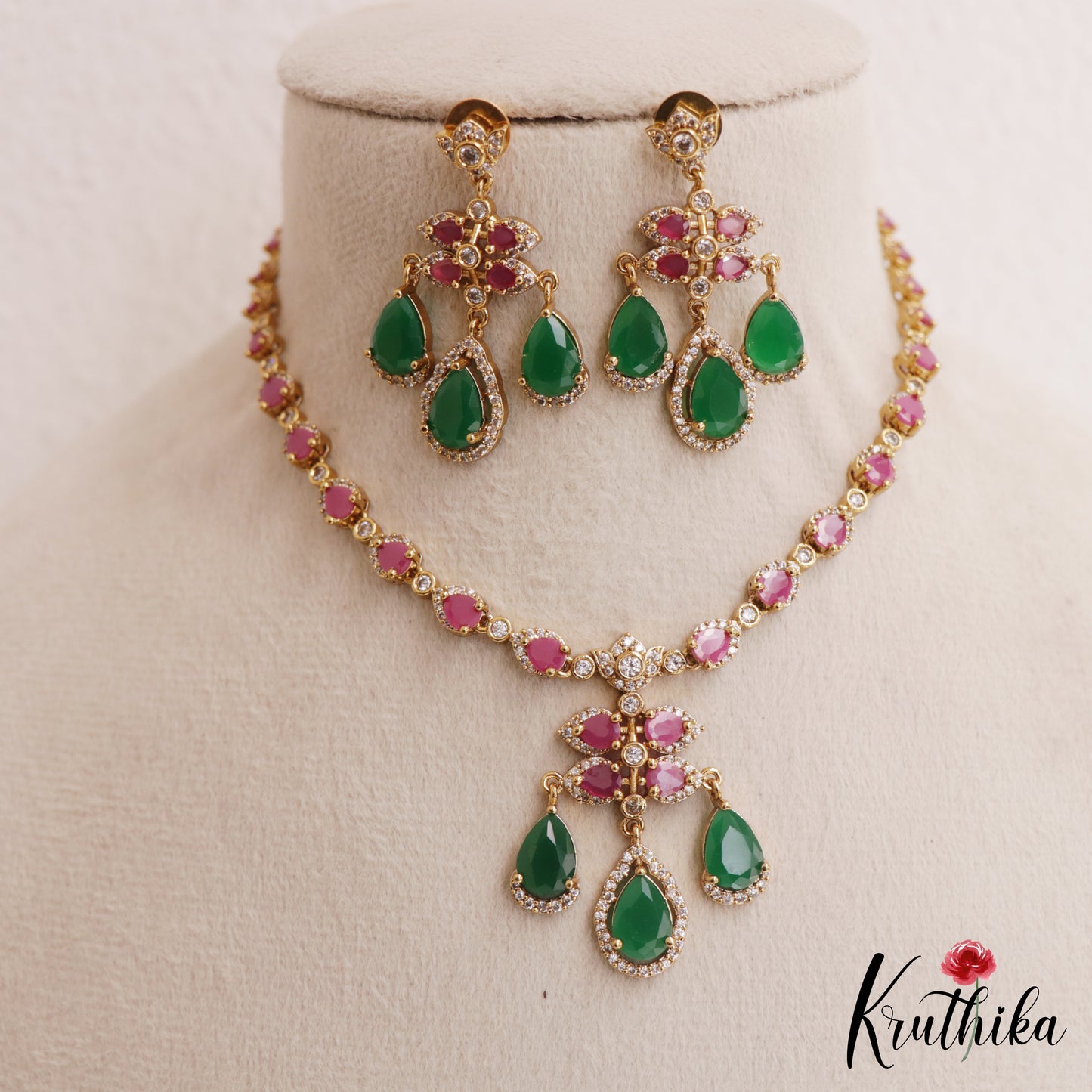 Pretty Teardrop Motifs AD Victorian Necklace NC3054 (Available In 5 Colors)
