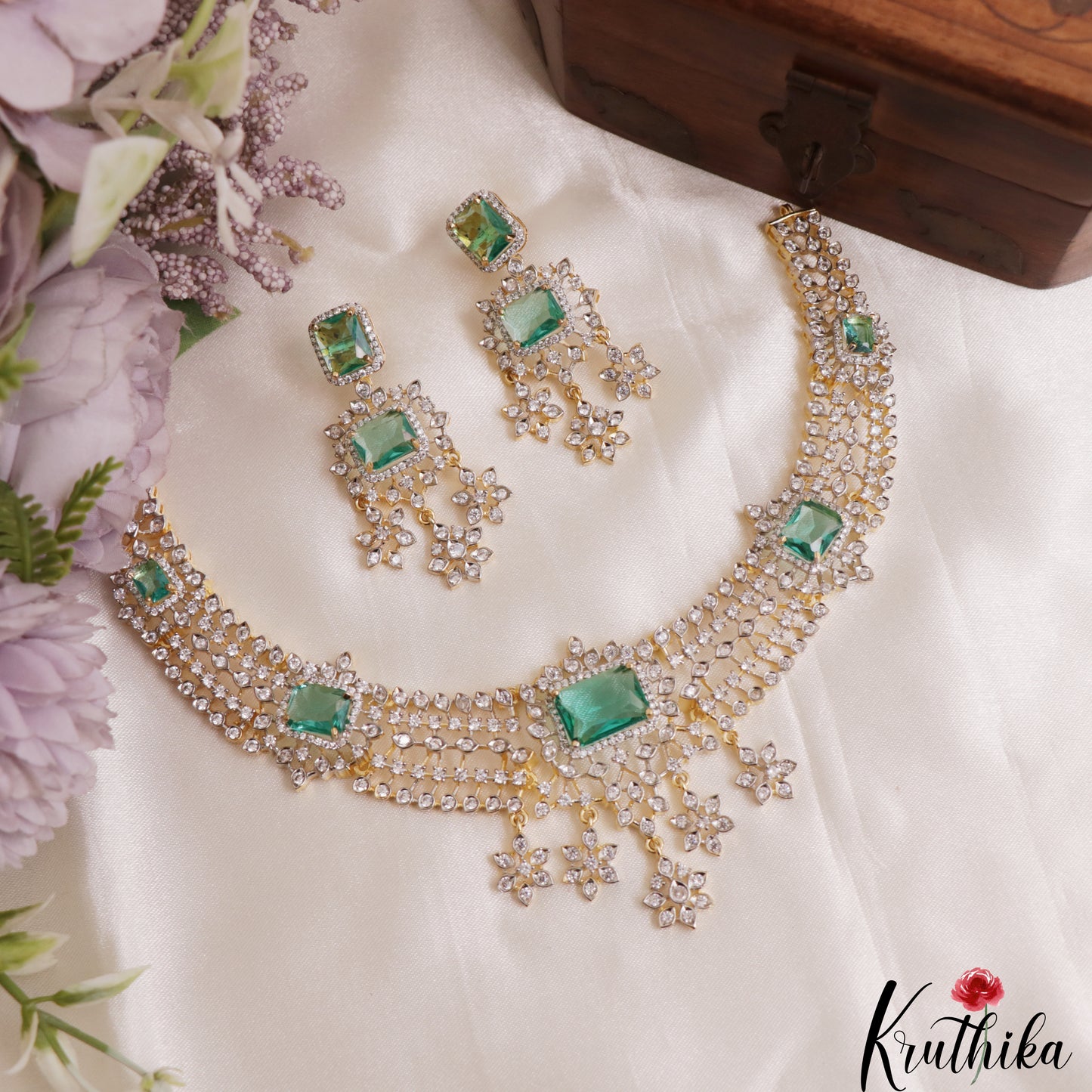 Sparkling Geometric Floral Motifs CZ Victorian Necklace NC3085