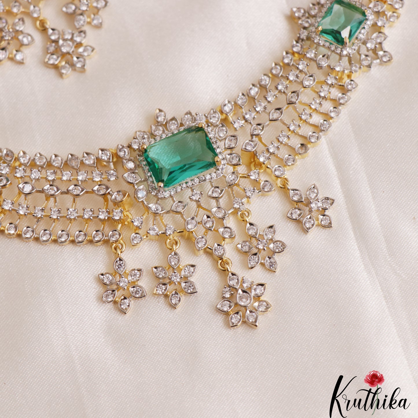 Sparkling Geometric Floral Motifs CZ Victorian Necklace NC3085