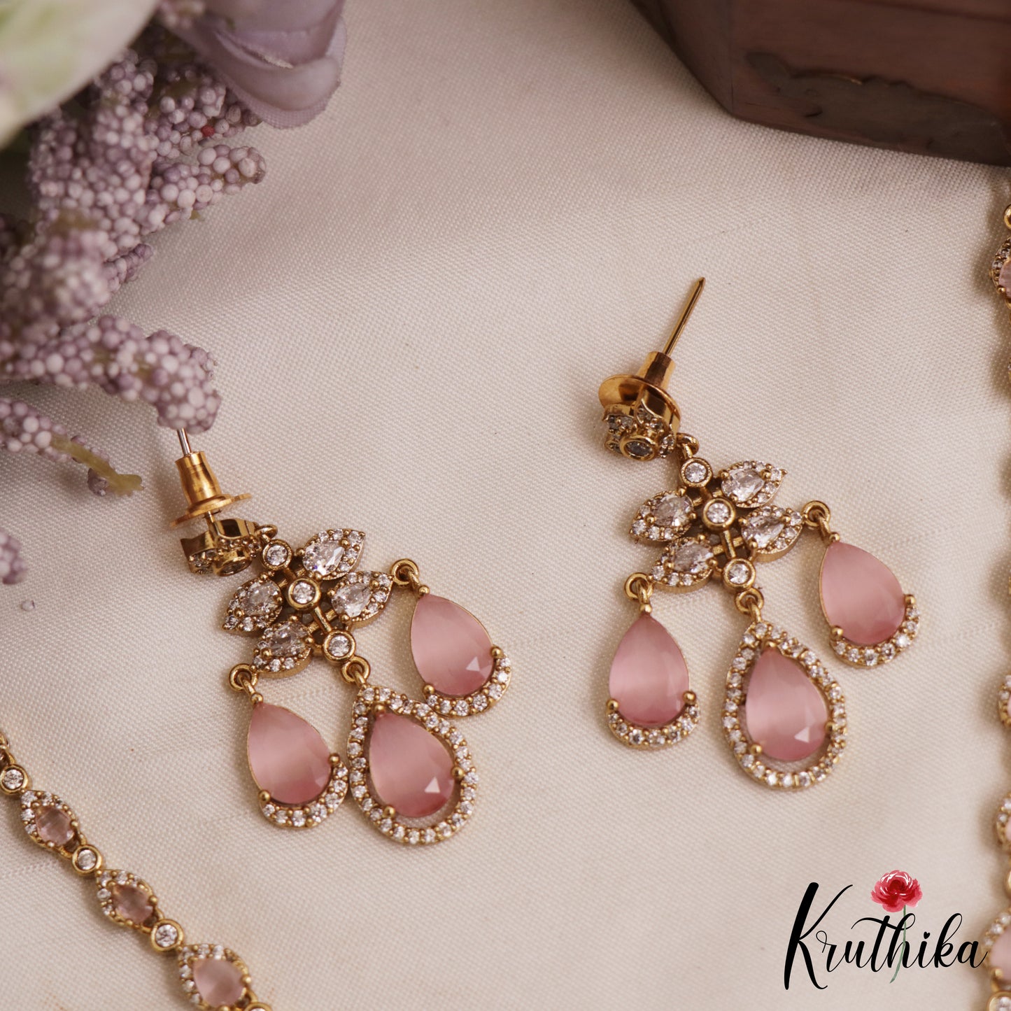 Pretty Teardrop Motifs AD Victorian Necklace NC3054 (Available In 5 Colors)
