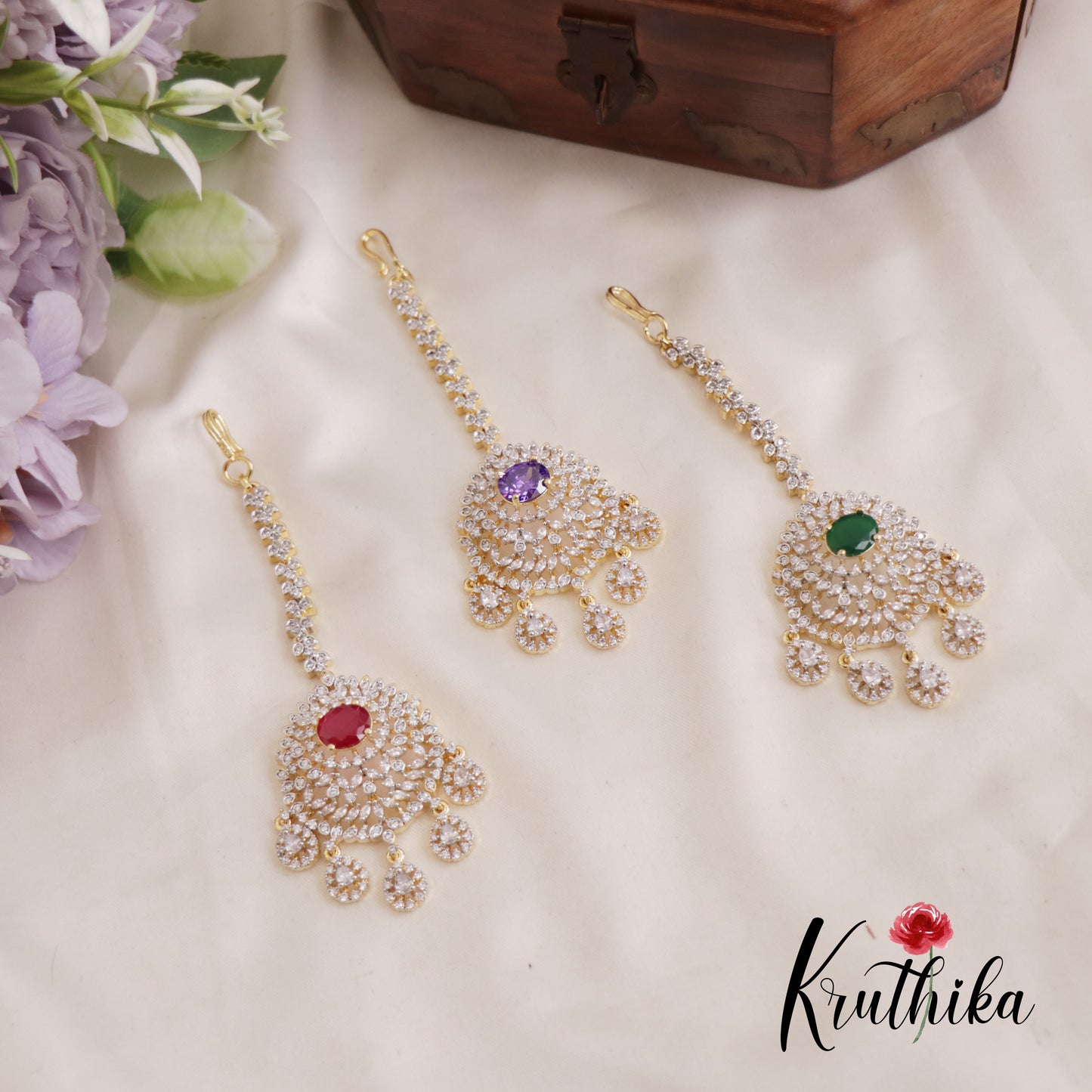 Elegant CZ Teardrop Motifs Maang Tikka  MT321 (Available In 3 Colors)