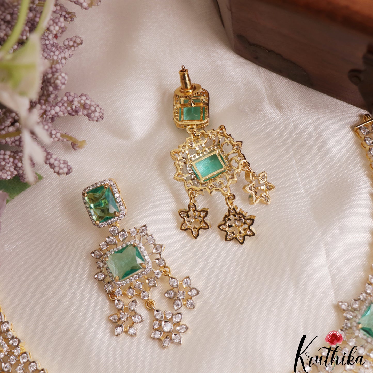Sparkling Geometric Floral Motifs CZ Victorian Necklace NC3085