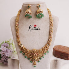 Grand Traditional Temple Lakshmi and Peacock Design Jadau Haaram LH1894 (Available in 2 Colours Beads)