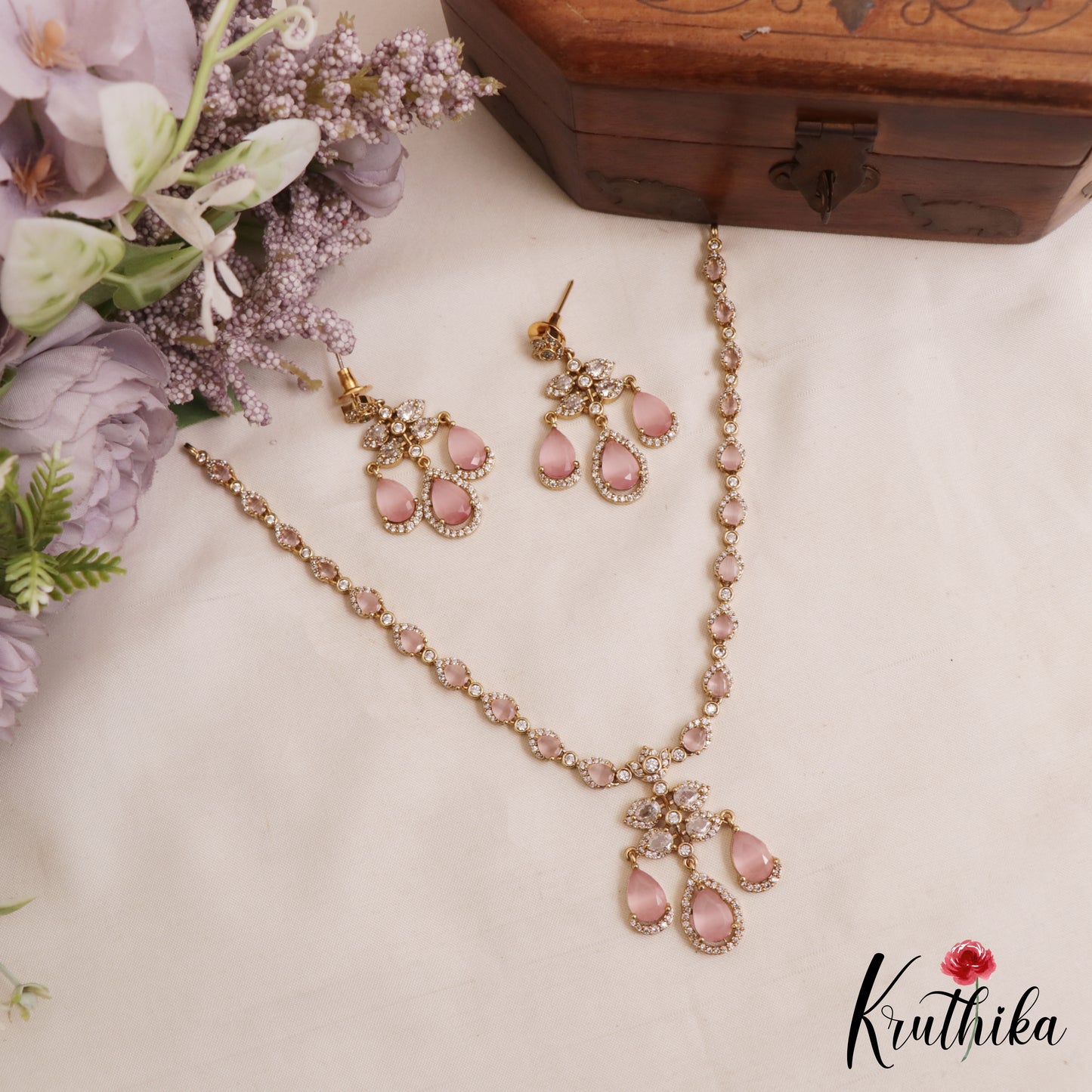 Pretty Teardrop Motifs AD Victorian Necklace NC3054 (Available In 5 Colors)