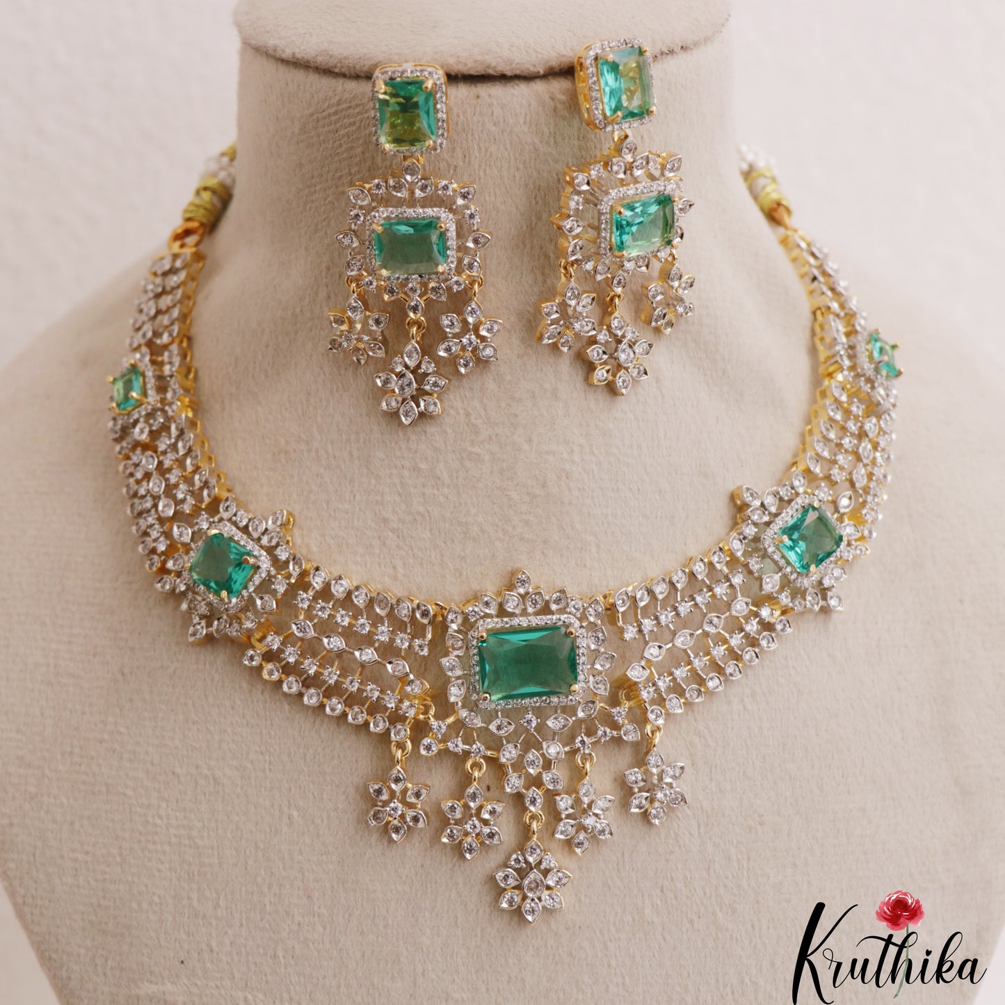Sparkling Geometric Floral Motifs CZ Victorian Necklace NC3085