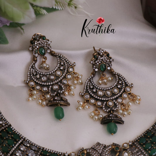 Simple Trendy Antique Victorian Finish Kundan Peacock Necklace NC2367