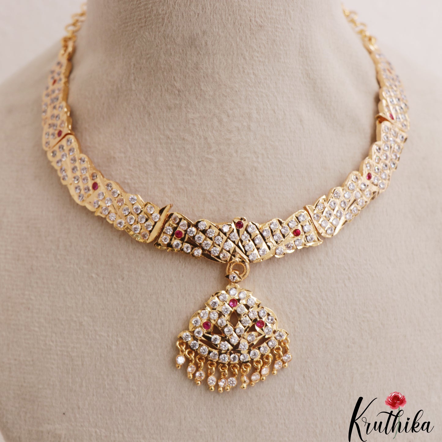 Elegant Gold-Tone AD Stones Attigai Necklace NC3082