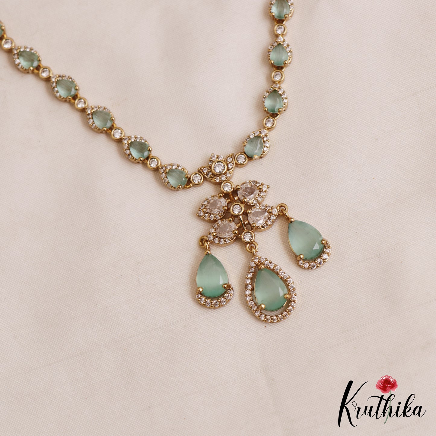 Pretty Teardrop Motifs AD Victorian Necklace NC3054 (Available In 5 Colors)