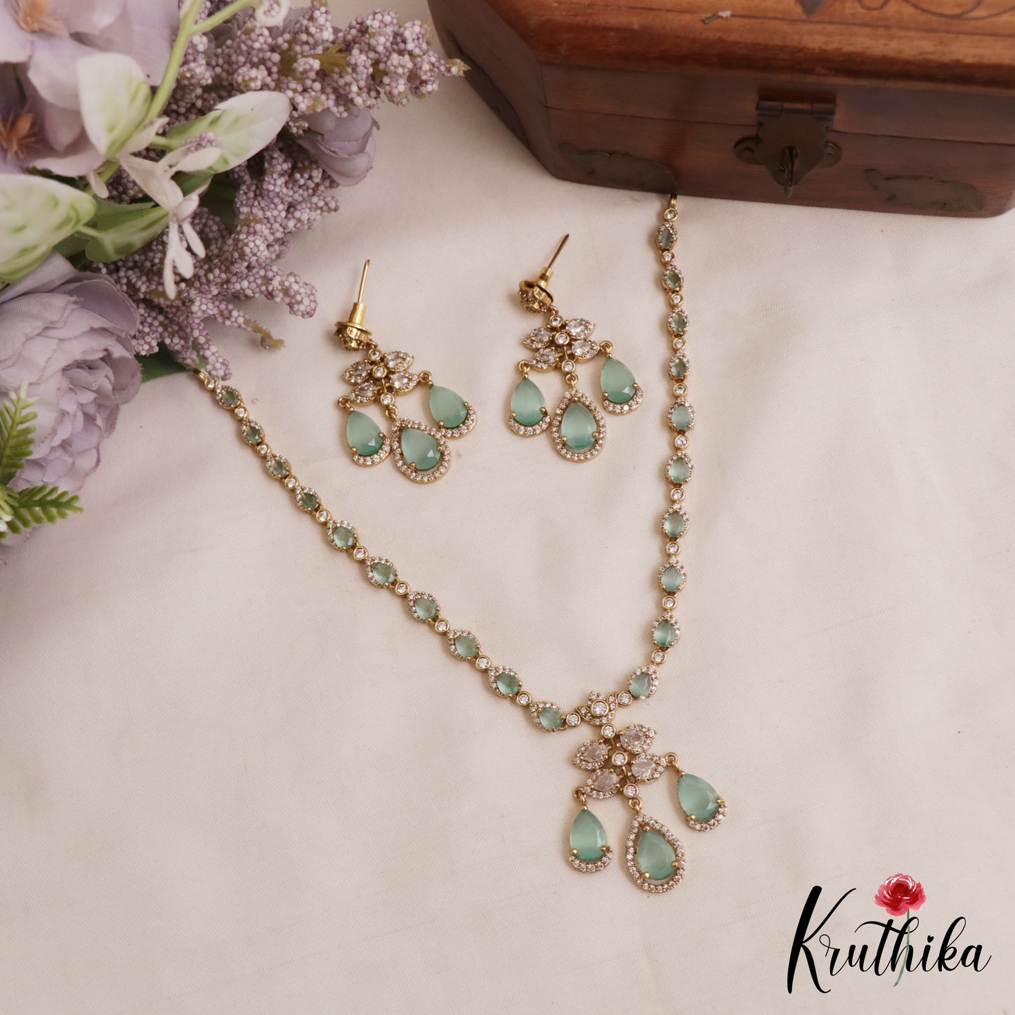 Pretty Teardrop Motifs AD Victorian Necklace NC3054 (Available In 5 Colors)