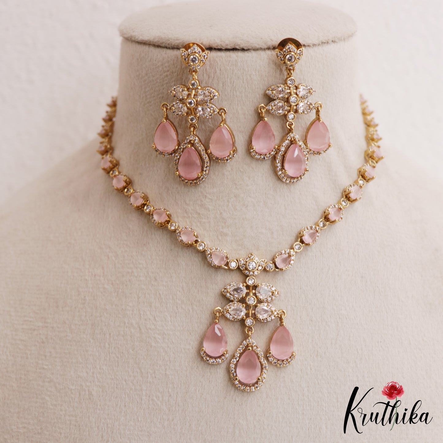 Pretty Teardrop Motifs AD Victorian Necklace NC3054 (Available In 5 Colors)