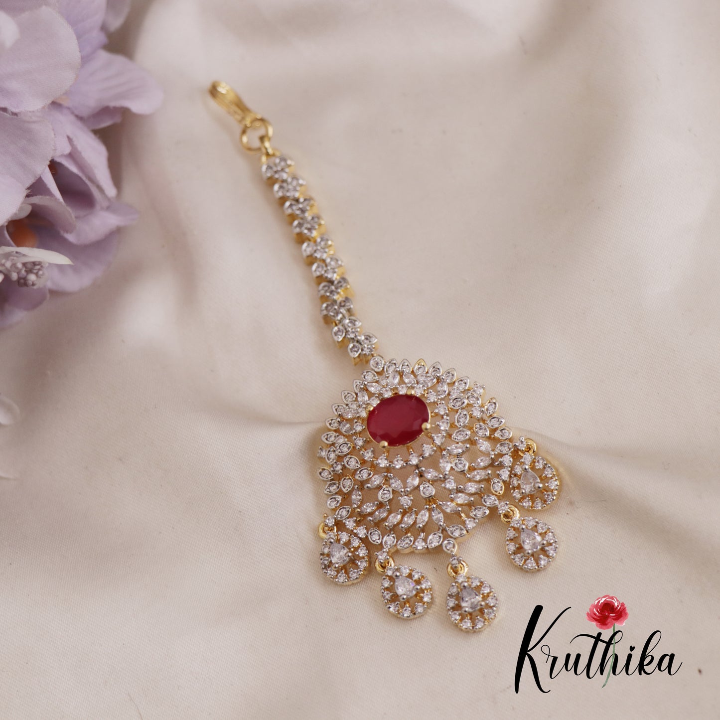 Elegant CZ Teardrop Motifs Maang Tikka  MT321 (Available In 3 Colors)