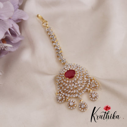 Elegant CZ Teardrop Motifs Maang Tikka  MT321 (Available In 3 Colors)