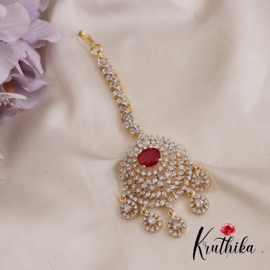 Elegant CZ Teardrop Motifs Maang Tikka  MT321 (Available In 3 Colors)