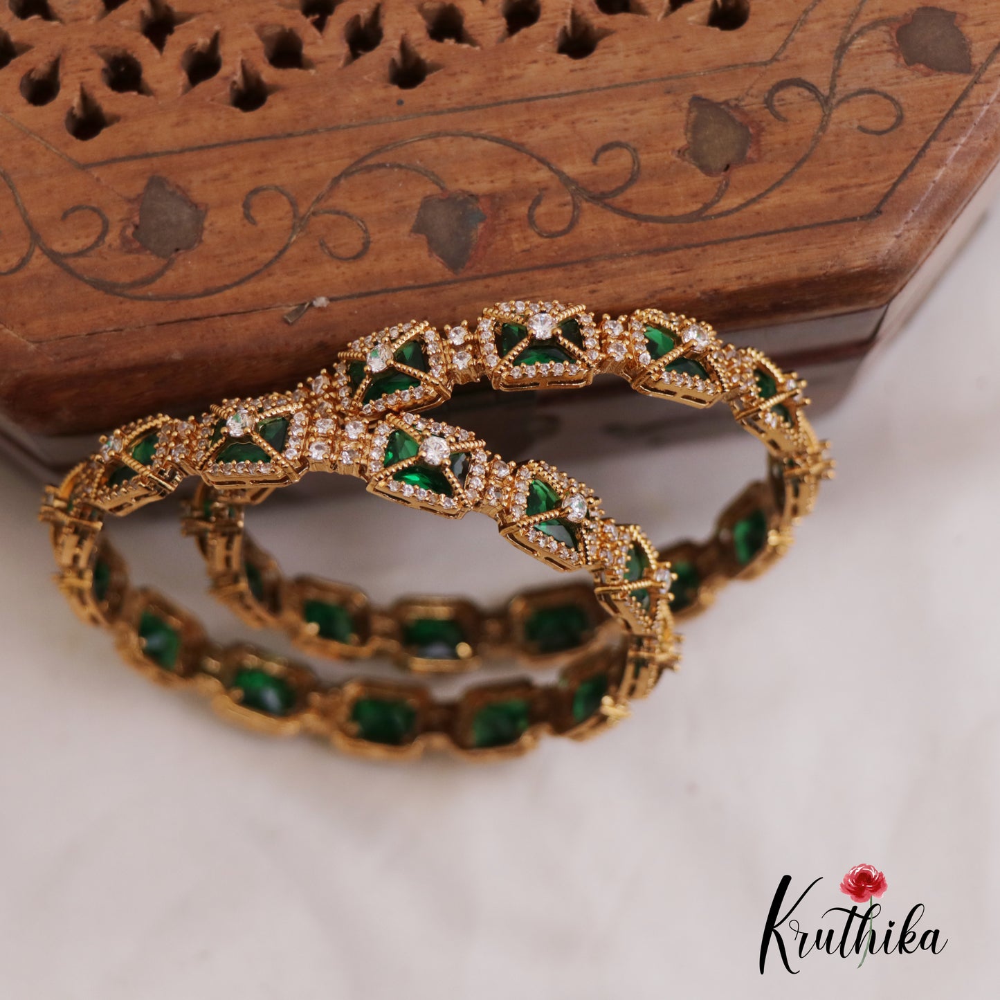Trendy Geometric AD Victorian Bangles B435 (Set of 2 Bangles)
