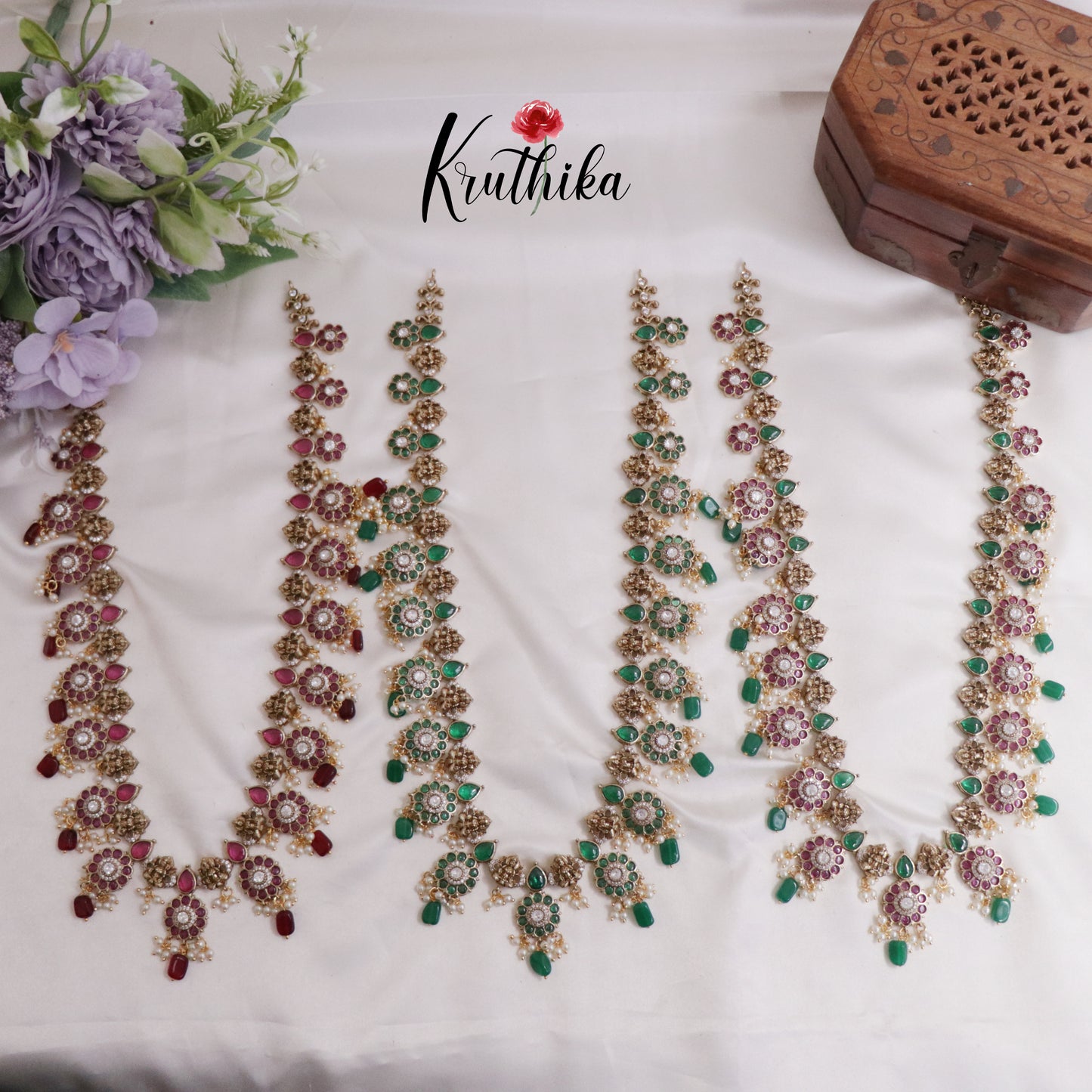 Beautiful AD Floral Haram with Beads Drops LH1981 (Available in 3 Colours)