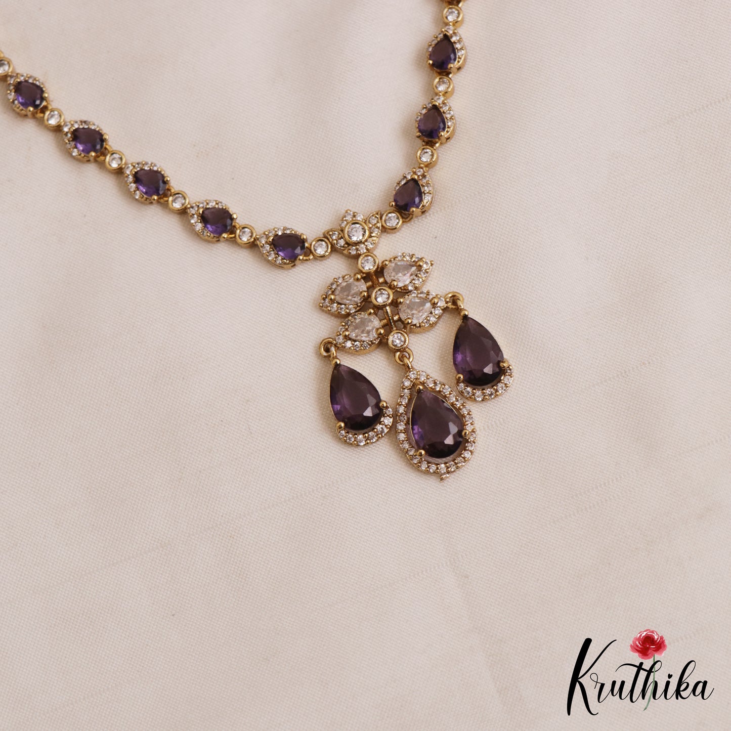 Pretty Teardrop Motifs AD Victorian Necklace NC3054 (Available In 5 Colors)