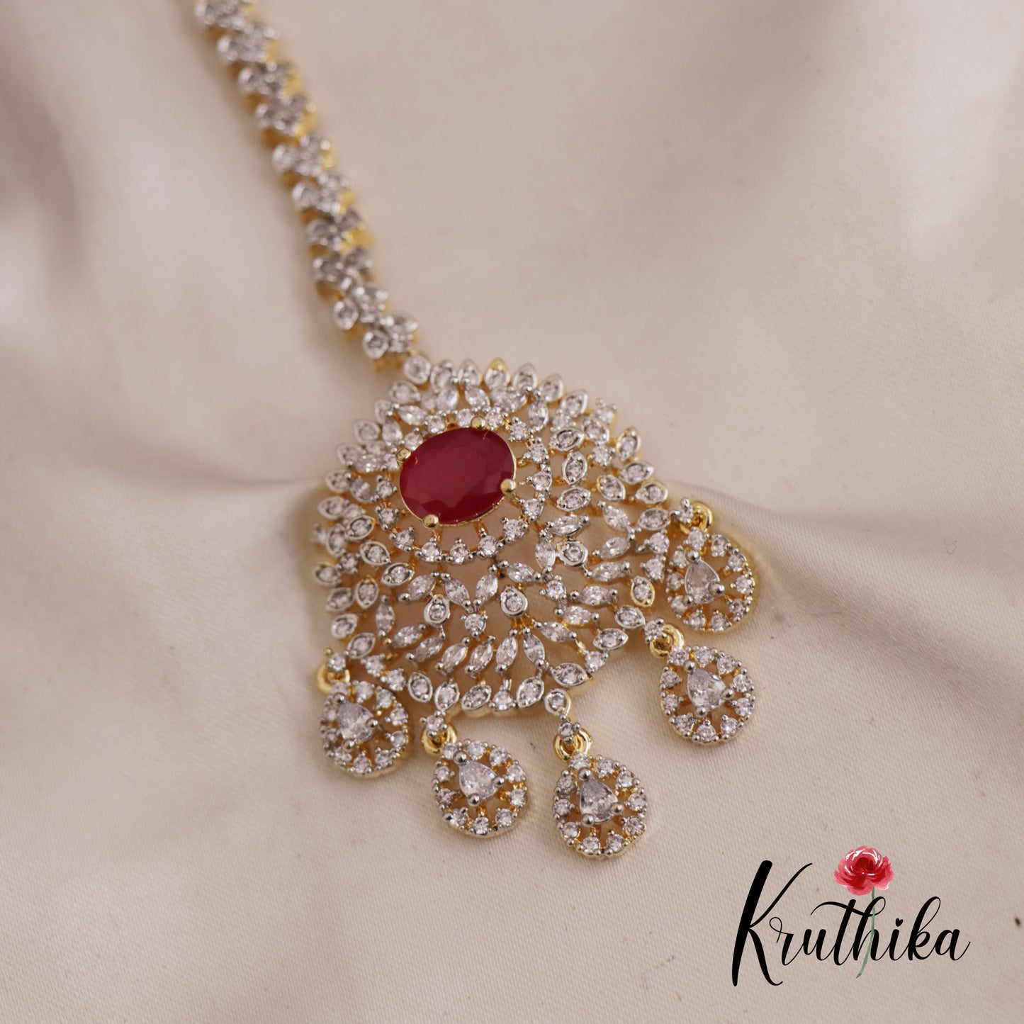 Elegant CZ Teardrop Motifs Maang Tikka  MT321 (Available In 3 Colors)