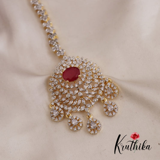 Elegant CZ Teardrop Motifs Maang Tikka  MT321 (Available In 3 Colors)