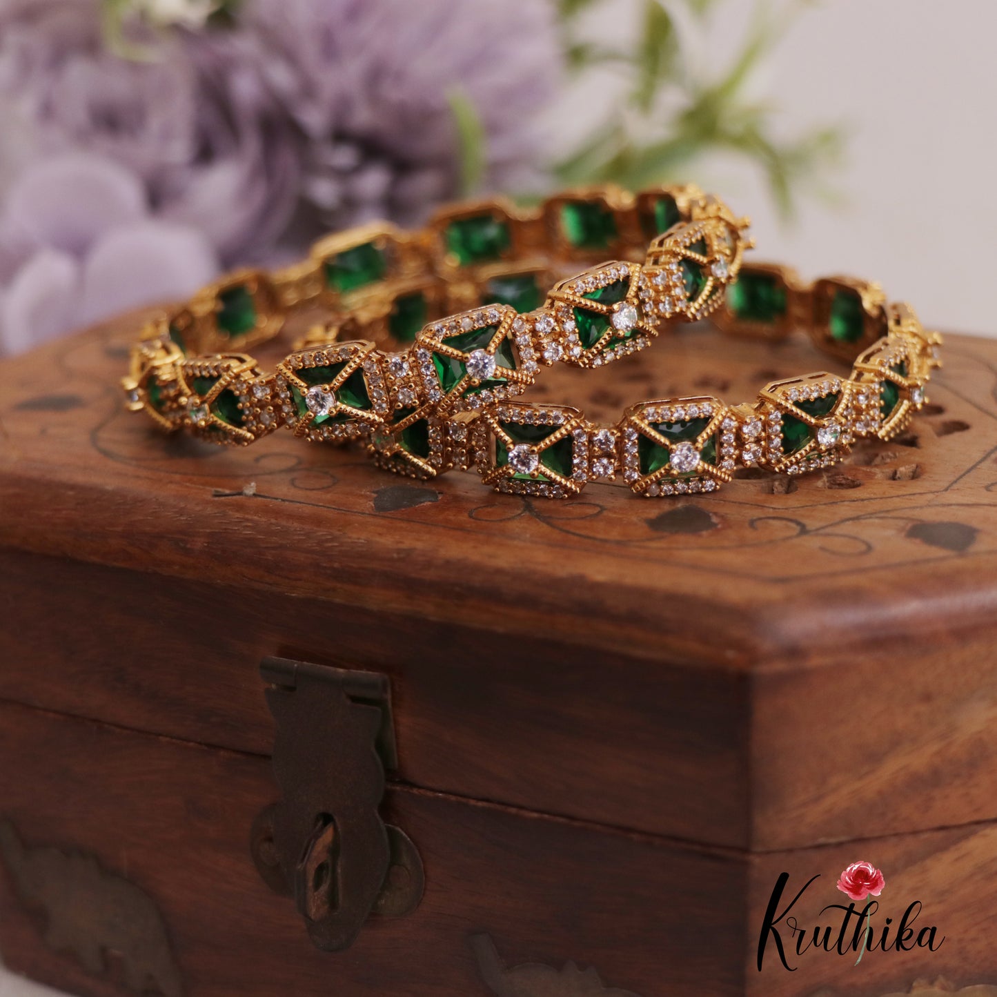 Trendy Geometric AD Victorian Bangles B435 (Set of 2 Bangles)