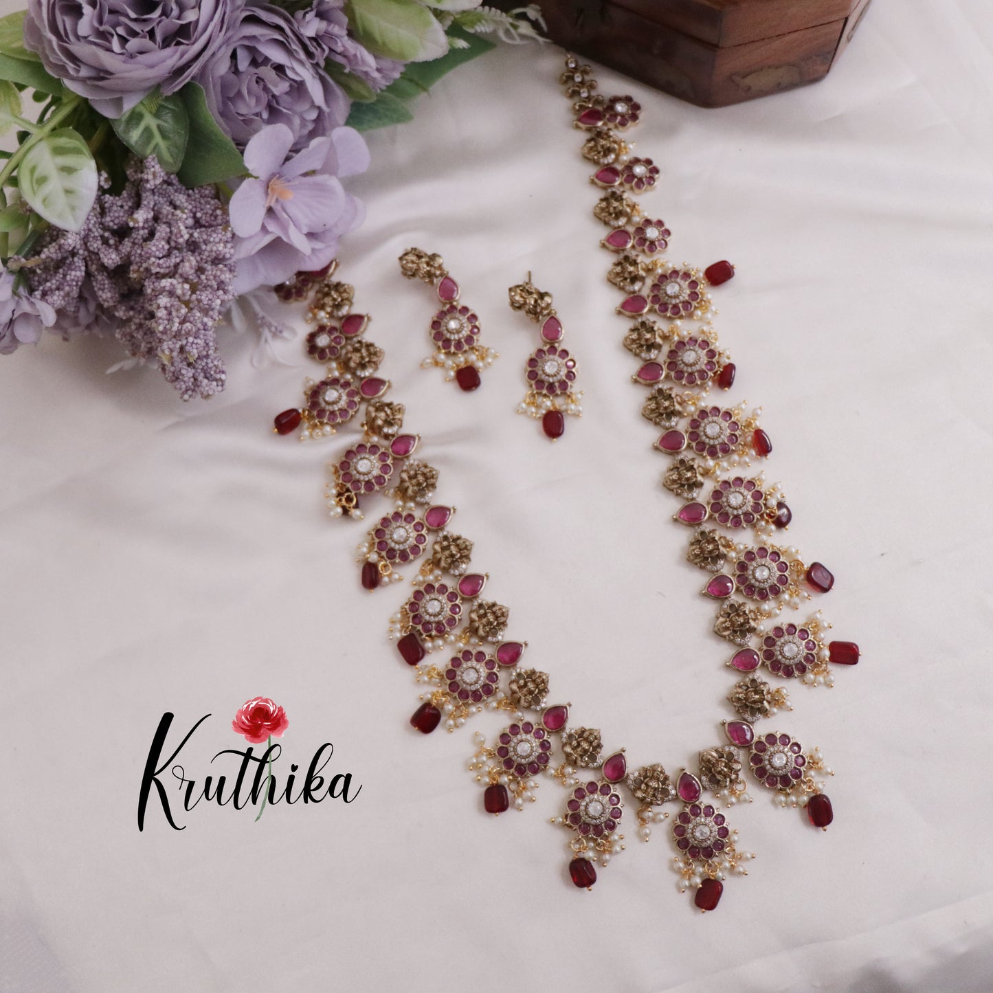 Beautiful AD Floral Haram with Beads Drops LH1981 (Available in 3 Colours)