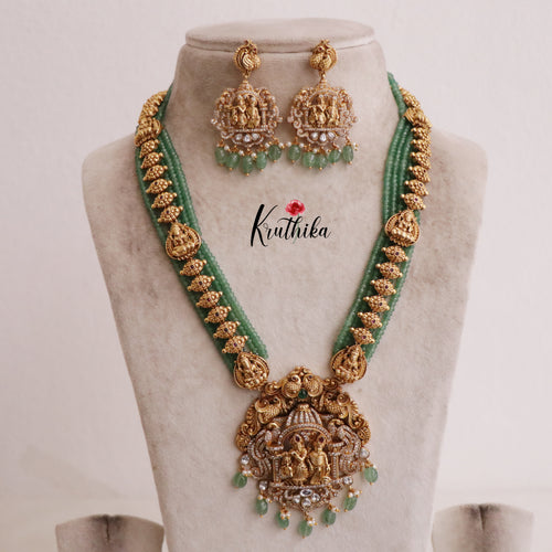Grand Temple Radha Krishna Haaram with Green Beads LH1887